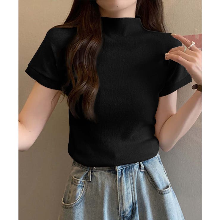 ブラック | ボトルネックフィットTシャツ【SS】 | aimoha 