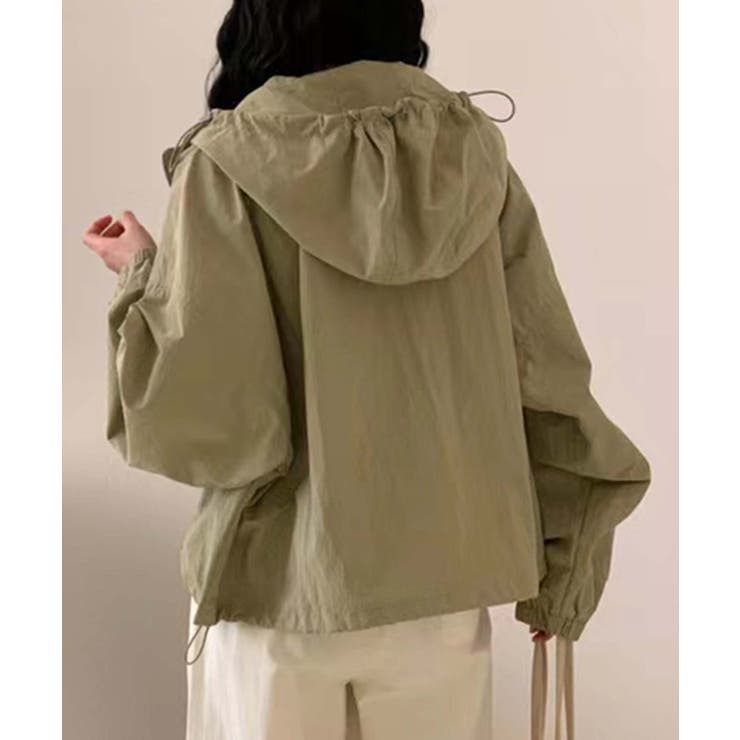 ベージュ | ナイロンフーディーショートジャケット | aimoha