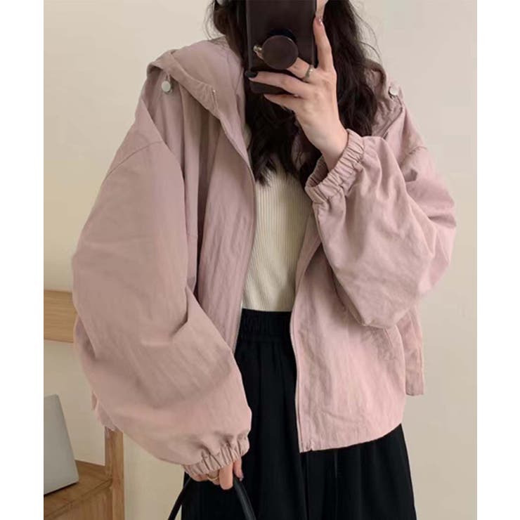 ピンク | ナイロンフーディーショートジャケット | aimoha