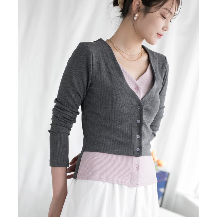 ダークグレー | 重ね着風カーディガン | aimoha 