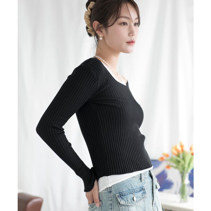 重ね着風ロング袖カットソー | aimoha  | 詳細画像10 