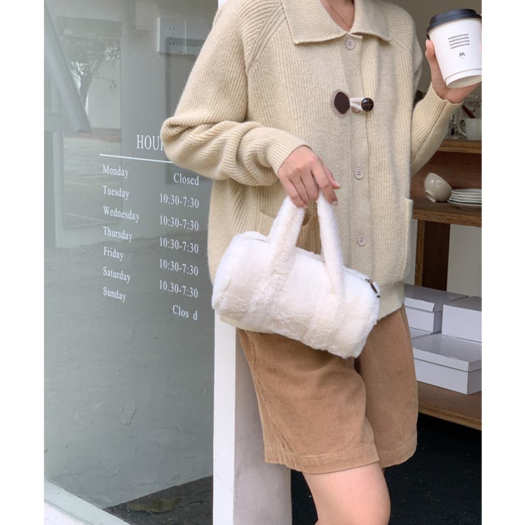 ホワイト | もこもこミニボストンバッグ【AW】 | aimoha 