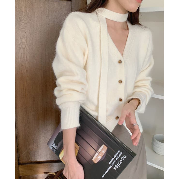 オフホワイト | ストール付きフェミニンカーディガン【AW】 | aimoha 