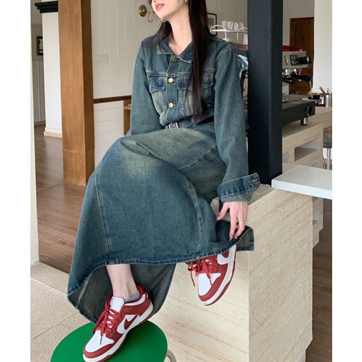 ベルト付きデニムロングワンピース | aimoha  | 詳細画像10 