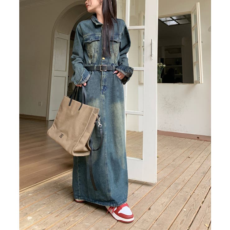 ベルト付きデニムロングワンピース | aimoha  | 詳細画像6 