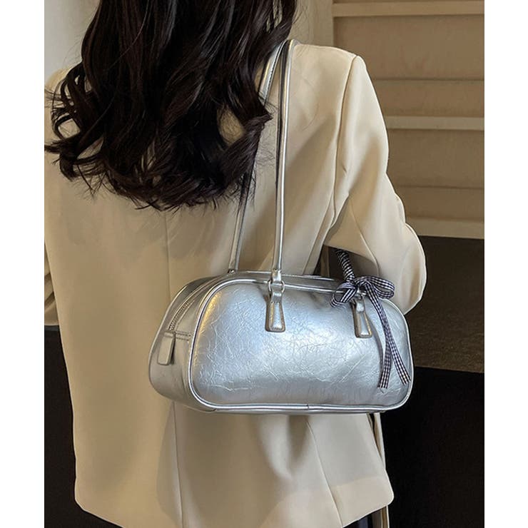 シルバーPUレザーバッグ ショルダーバッグ[品番：XT000012301]｜aimoha