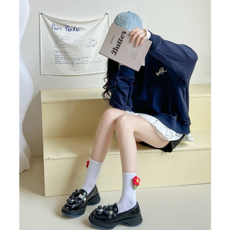 mosox】韓国風立体花モチーフ付きソックス[品番：XT000012098
