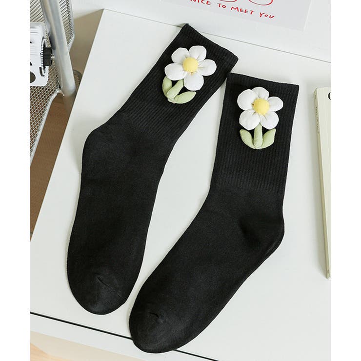 mosox】韓国風立体花モチーフ付きソックス[品番：XT000012098