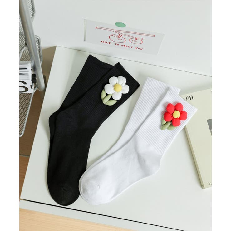 全国送料無料・イイ店 mosox】韓国風立体花モチーフ付きソックス[品番：XT000012098 レッグウェア