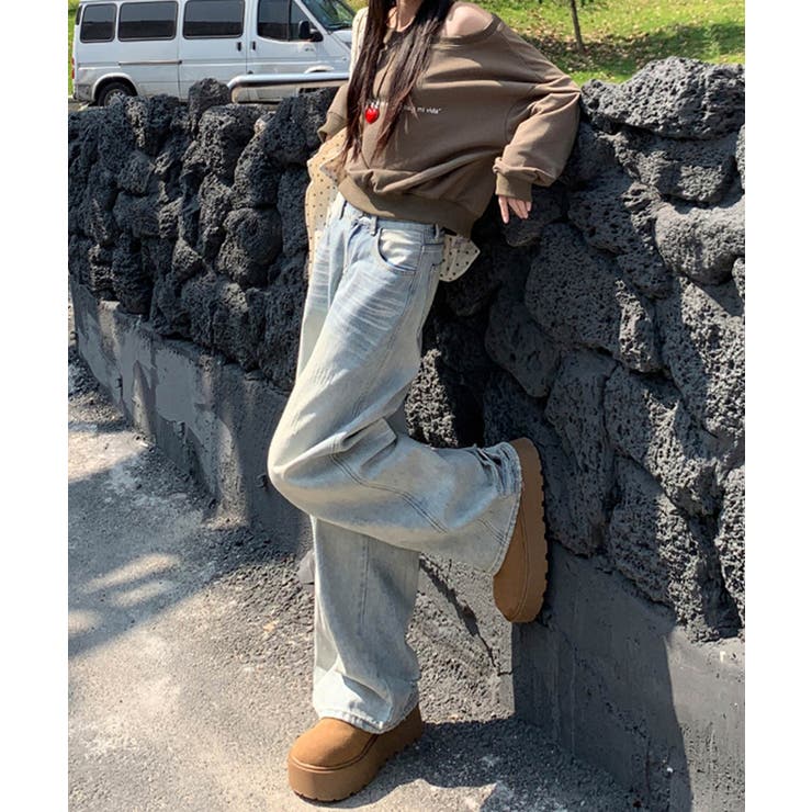 ウォッシュ・ワイドデニムパンツ[品番：XT000012402]｜aimoha