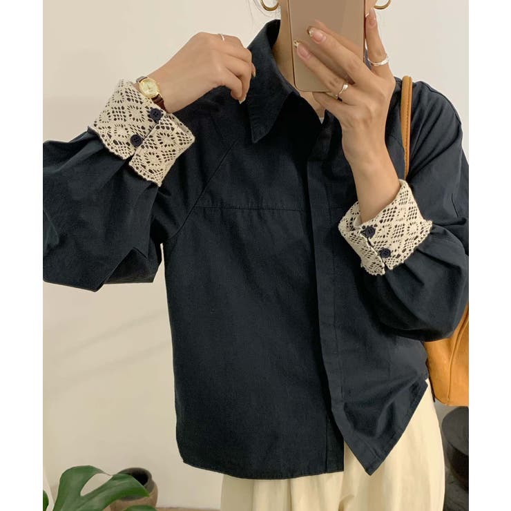 レースディテールコットンシャツ | aimoha  | 詳細画像1 