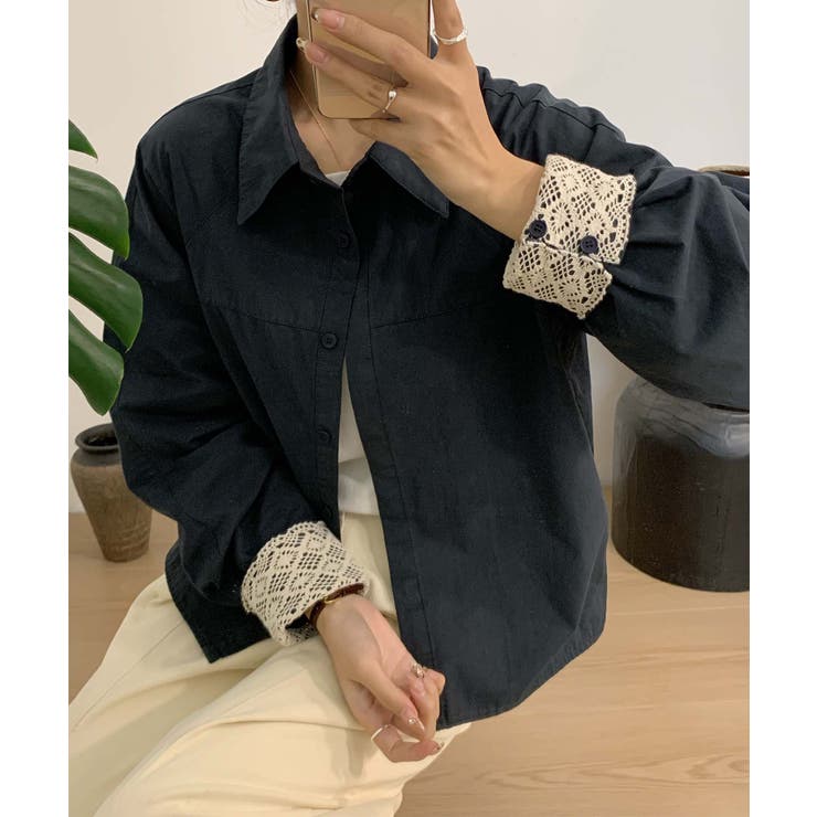 レースディテールコットンシャツ | aimoha  | 詳細画像13 