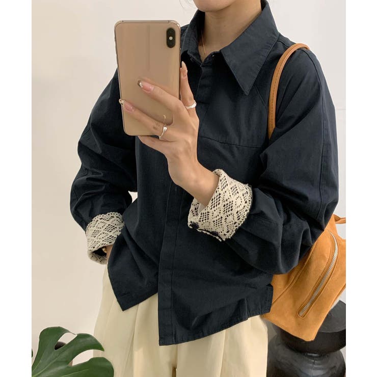 レースディテールコットンシャツ | aimoha  | 詳細画像3 