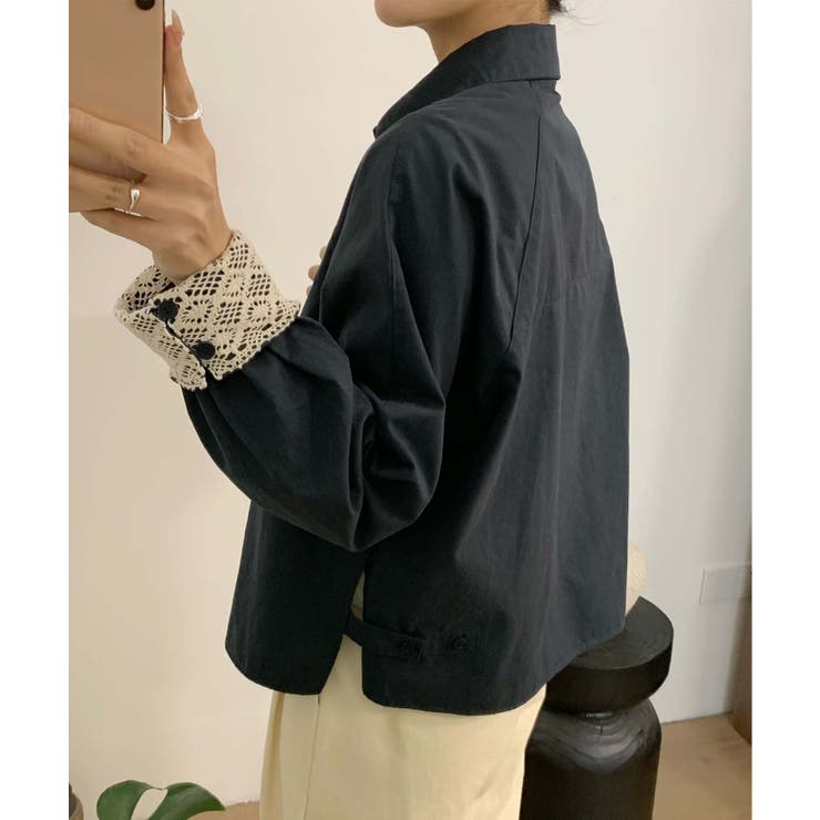 レースディテールコットンシャツ | aimoha  | 詳細画像4 
