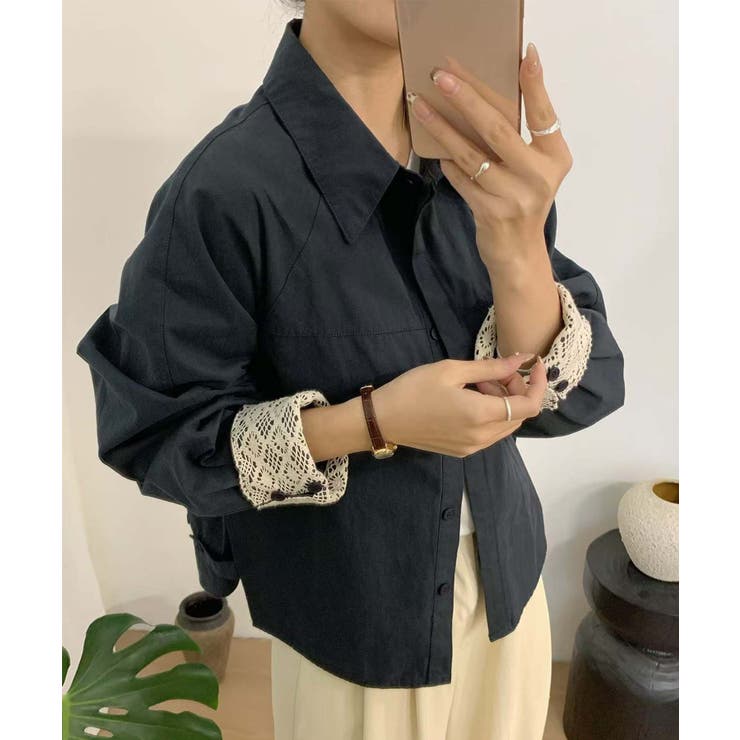 レースディテールコットンシャツ | aimoha  | 詳細画像5 