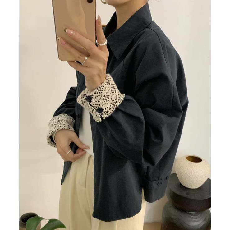 レースディテールコットンシャツ | aimoha  | 詳細画像6 