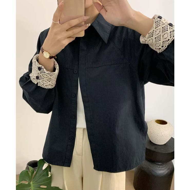 レースディテールコットンシャツ | aimoha  | 詳細画像7 