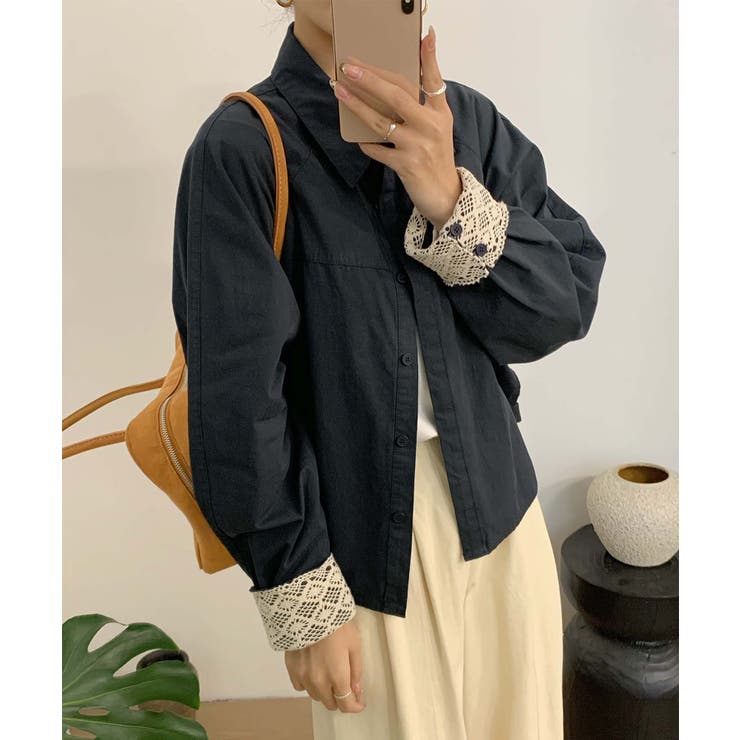 レースディテールコットンシャツ | aimoha  | 詳細画像8 