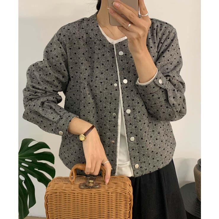 グレー | ドットパターンコットンジャケット | aimoha 