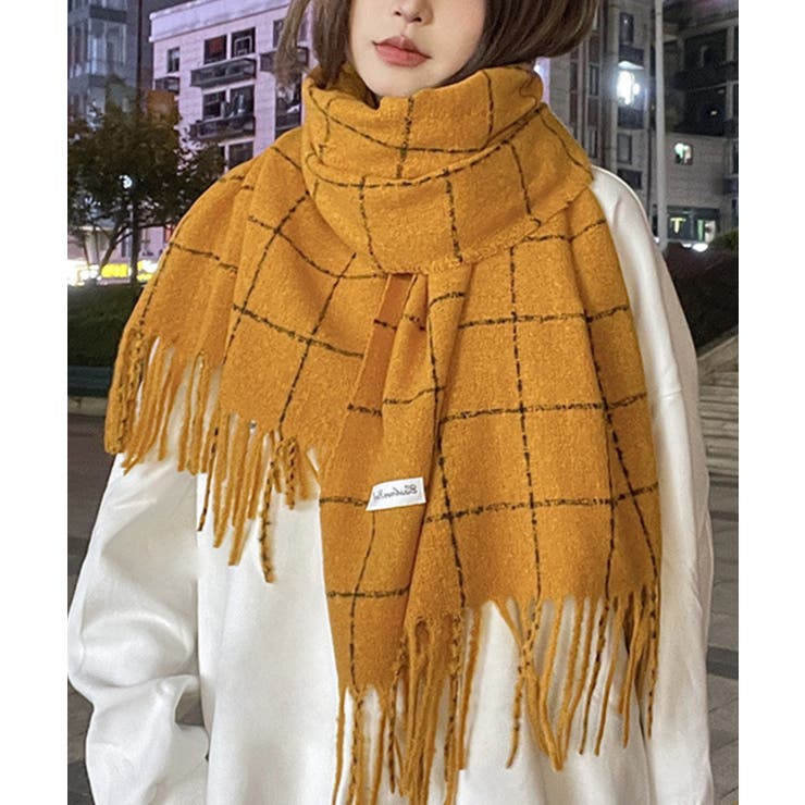 チェック柄 ベージュ系 マフラー フリンジ付き~ セール】【緊急入荷！】【25年秋冬新作】【7色展開】あったかい
