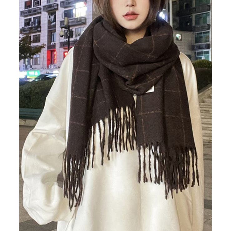 モカ | チェック柄フリンジマフラー【AW】 | aimoha 