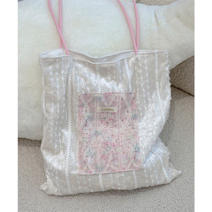 レースモラ刺繍のトートバッグ インド刺繍リボン 青い薔薇レースのトートバッグ - muika.neko