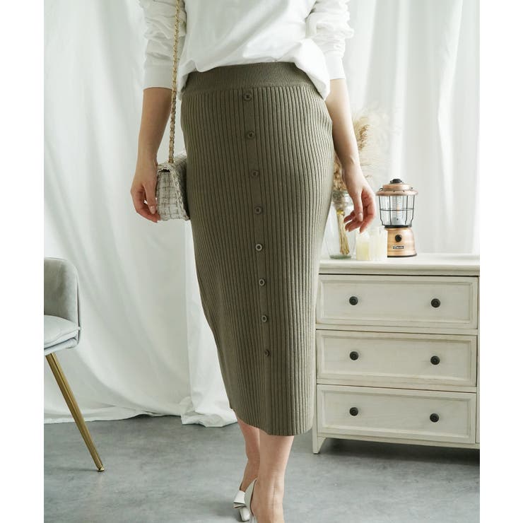 エレガントリブボタンスカート ニットロングスカート【AW】 | aimoha  | 詳細画像3 