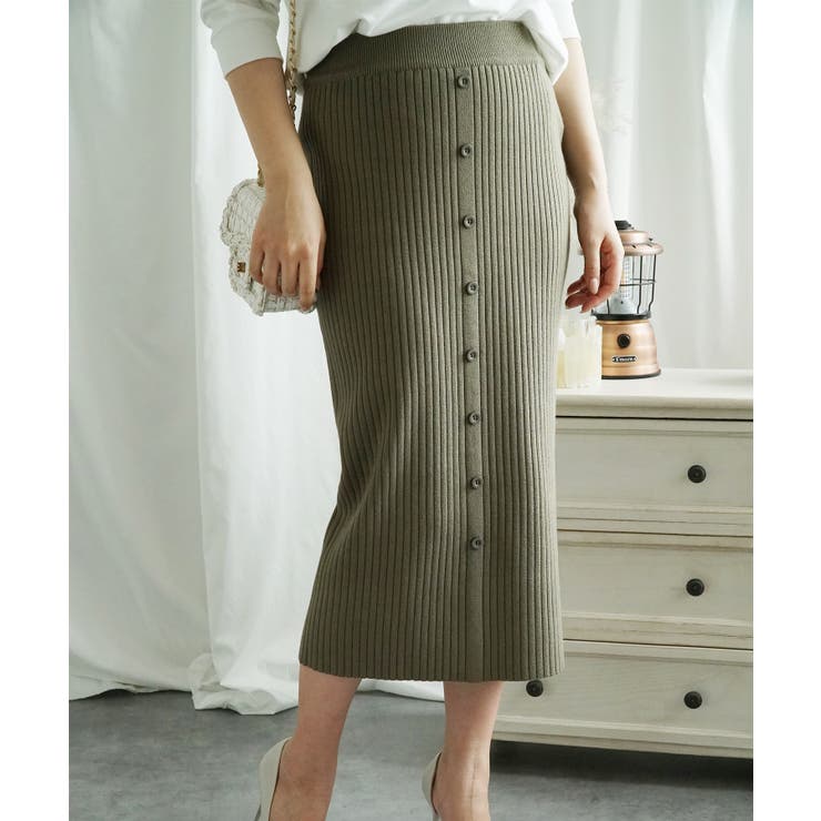 エレガントリブボタンスカート ニットロングスカート【AW】 | aimoha  | 詳細画像4 
