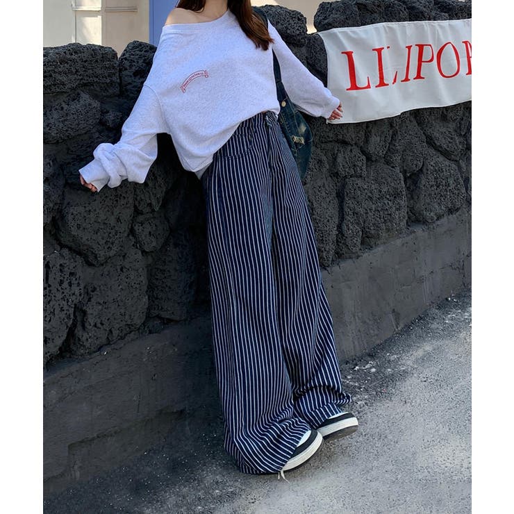 ストライプワイドデニムパンツ[品番：XT000012105]｜aimoha （アイモハ）のレディースファッション通販｜SHOPLIST（ショップリスト）