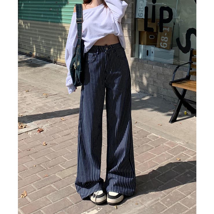 な*し様 pushpush ストライプ ワイドデニム PP STRIPES PANTS ストライプ ワイドデニム PUSH PUSH