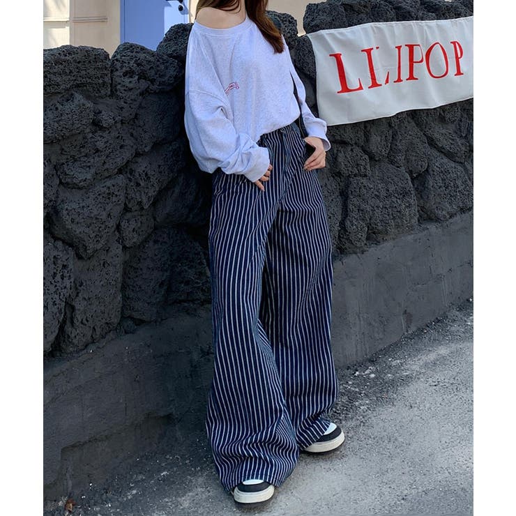 push push PP STRIPES PANTS ワイド ストライプ デニム - メルカリ