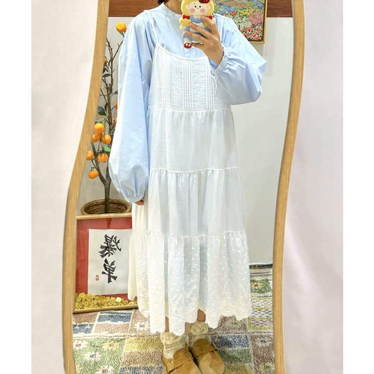 ホワイト | レースティアードコットンキャミワンピース | aimoha 