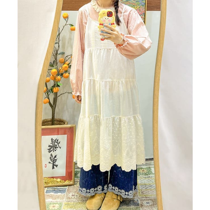 ライトベージュ | レースティアードコットンキャミワンピース | aimoha 