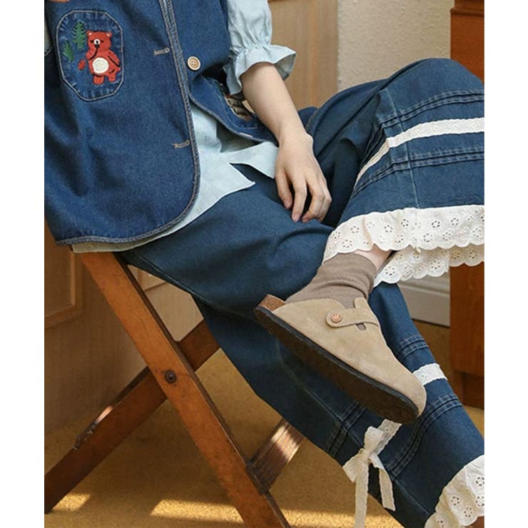 レース付きデニムワイドパンツ | aimoha  | 詳細画像15 