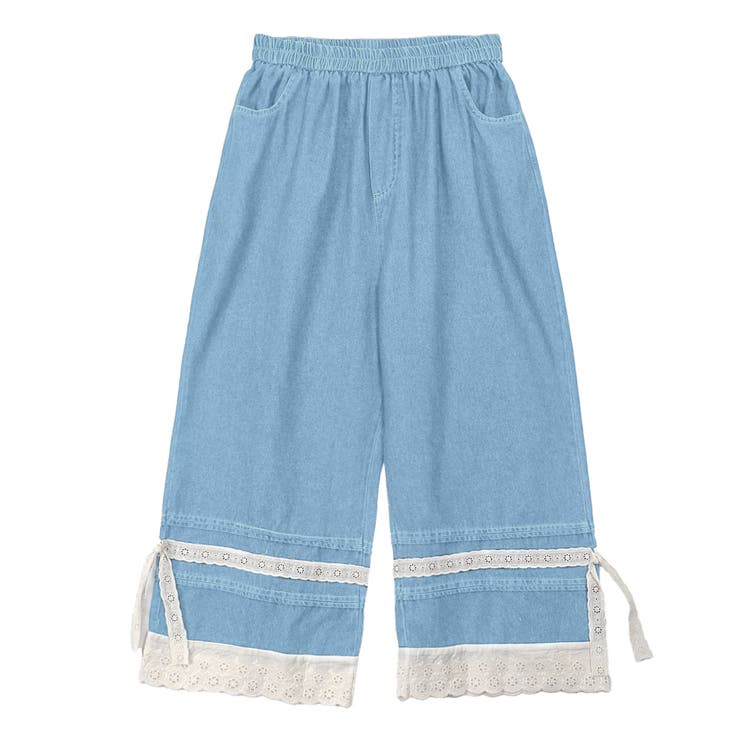 レース付きデニムワイドパンツ | aimoha  | 詳細画像1 