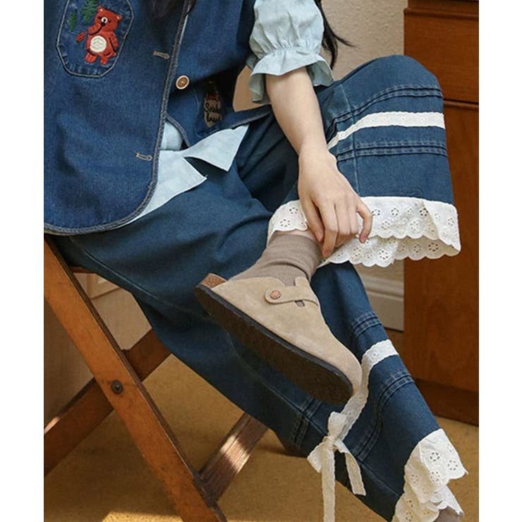 レース付きデニムワイドパンツ | aimoha  | 詳細画像17 
