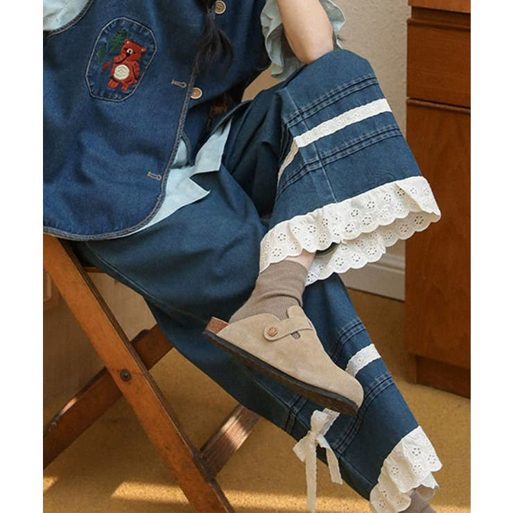 レース付きデニムワイドパンツ | aimoha  | 詳細画像19 