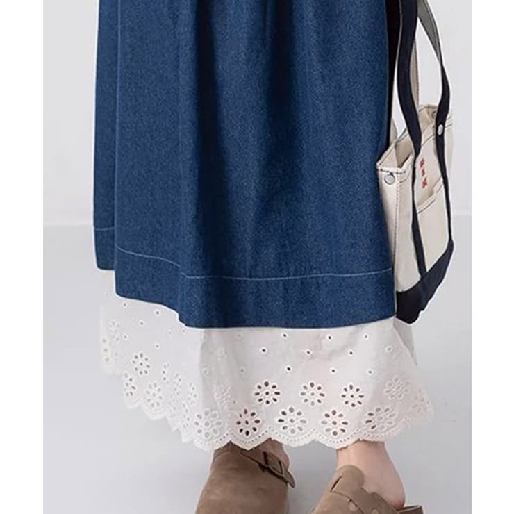 レース付きデニムドローストリングスカート | aimoha  | 詳細画像12 