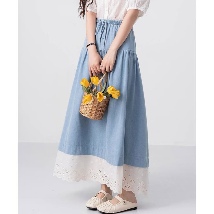 レース付きデニムドローストリングスカート | aimoha  | 詳細画像14 
