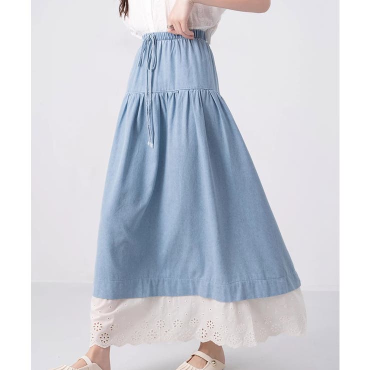 レース付きデニムドローストリングスカート | aimoha  | 詳細画像16 