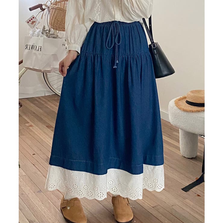 レース付きデニムドローストリングスカート | aimoha  | 詳細画像21 