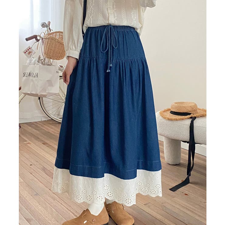 レース付きデニムドローストリングスカート | aimoha  | 詳細画像22 