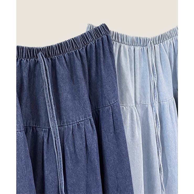 レース付きデニムドローストリングスカート | aimoha  | 詳細画像3 