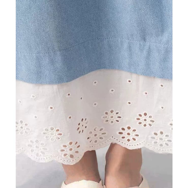 レース付きデニムドローストリングスカート | aimoha  | 詳細画像8 
