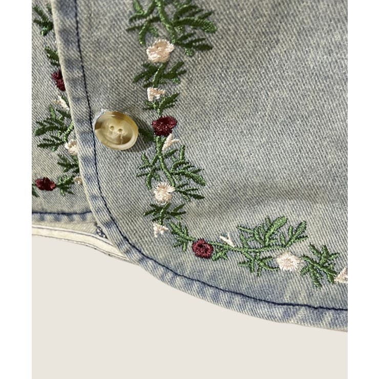 花柄刺繍デニムベスト | aimoha  | 詳細画像4 