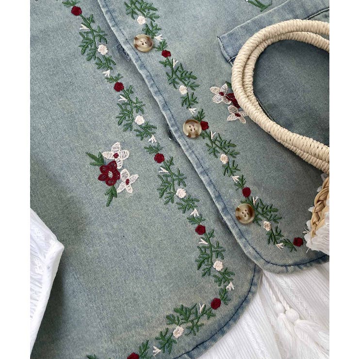 花柄刺繍デニムベスト | aimoha  | 詳細画像7 