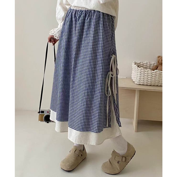 ネイビー | ギンガムチェックロングスカート | aimoha 
