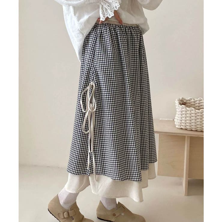ブラック | ギンガムチェックロングスカート | aimoha 