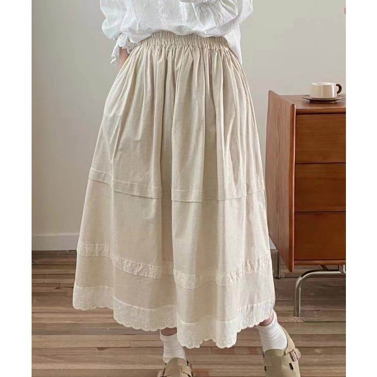 レース付き麻混ロングスカート | aimoha  | 詳細画像10 