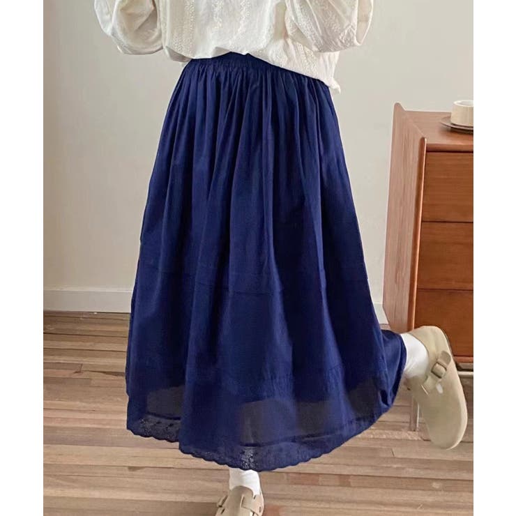 レース付き麻混ロングスカート | aimoha  | 詳細画像7 